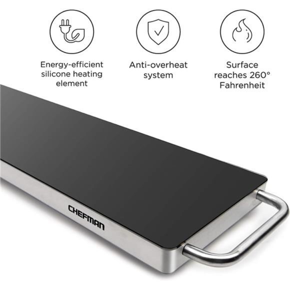 Chefman Long Electric Warming Plate Heating Element, Stainless Steel,, Black - Picture 3 of 6